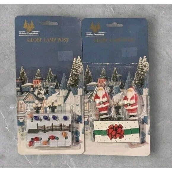 2 Holiday Expressions Christmas Lamp Posts Santa Global Lights Village House Set - Picture 1 of 14